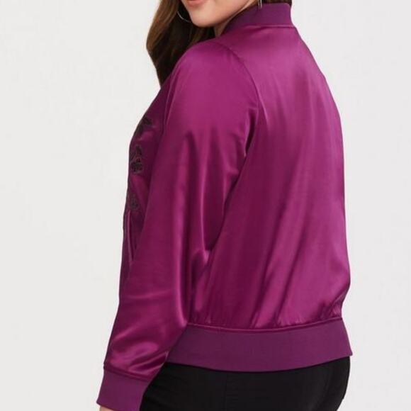 TORRID purple floral embroidered station bomber jacket plus size 2X - Picture 3 of 9